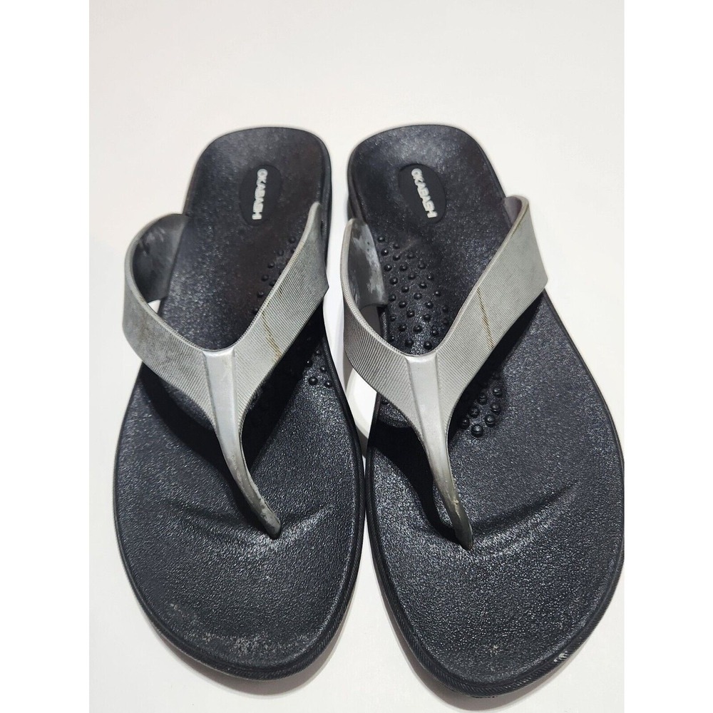 Okabash Flip Flop Sandals Womens  Lg Black Silver Ergonomic Comfort Made in USA